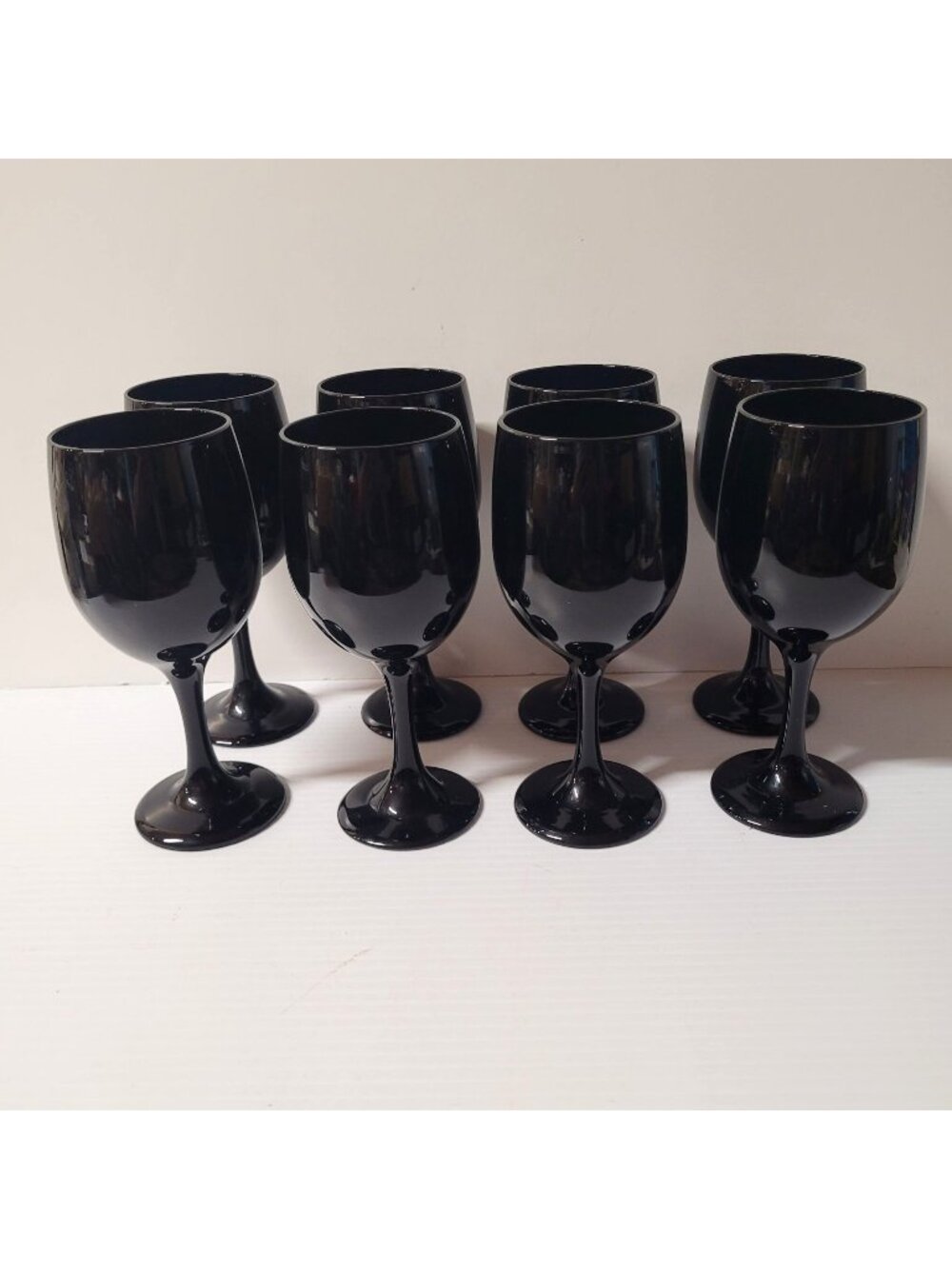 Vintage Libbey Black Amethyst Set of 8 Wine Water Goblets Glasses Glass Stemware
